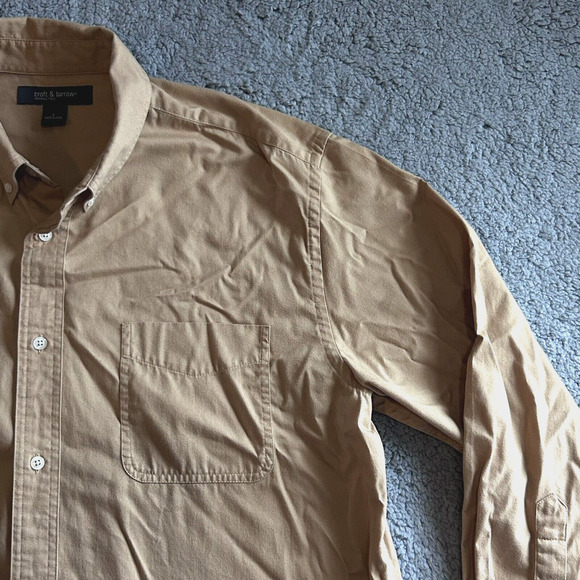 Croft & Barrow Mens Size L Casual Button Up Long Sleeve Shirt Beige Preppy - Picture 5 of 12